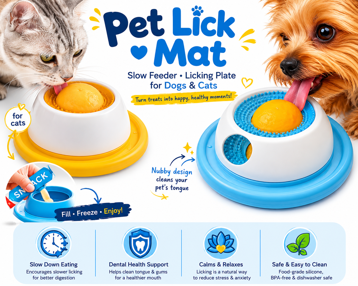Pet Lick Mat – Slow Feeder Yogurt Licking Plate for Dogs & Cats | Interactive Treat Toy & Dental Care Mat